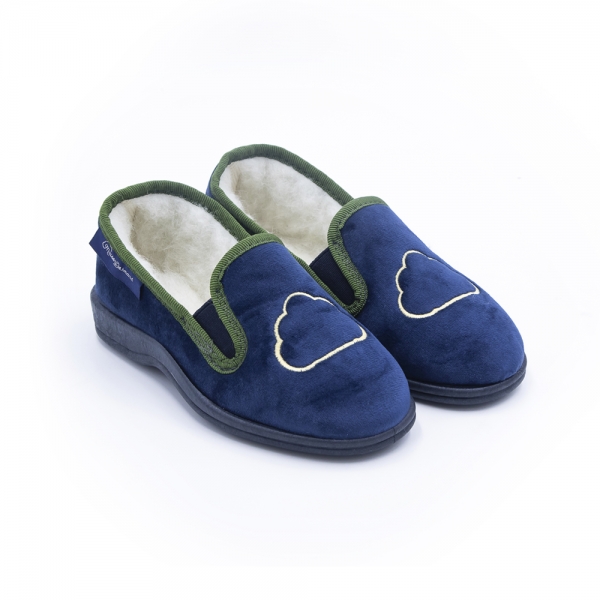 Navy velvet slippers. Made in France. Maison Dormans